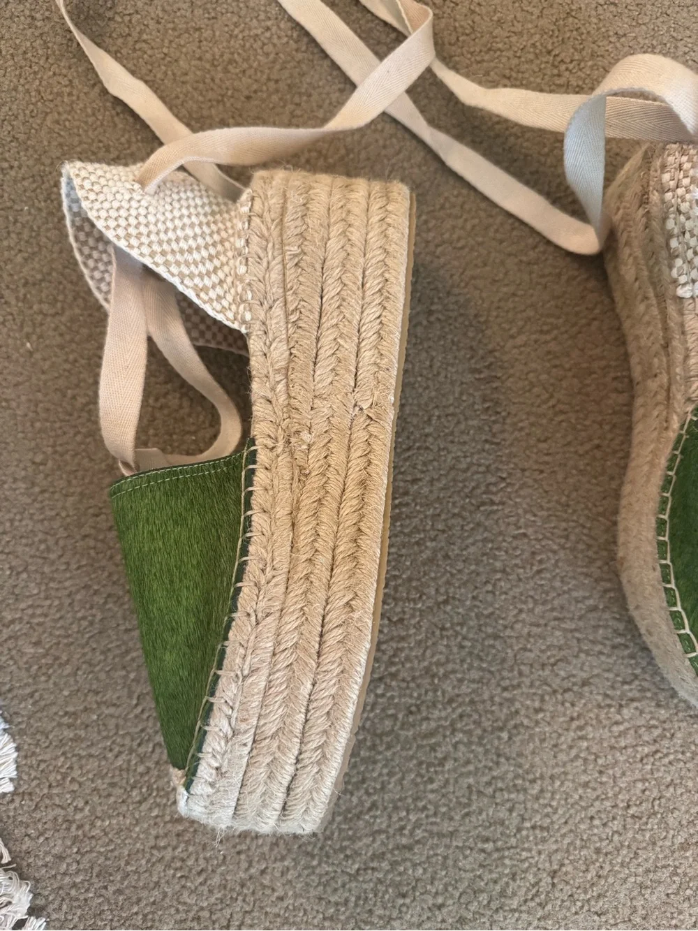 Womens Green Espadrille Platform Sandal with Ankle Tie